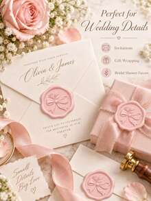 20/30/50/100pcs Bow Wax Seal Stickers, Wedding Invitation Envelope Seals, Self-Adhesive Envelope Seals, Suitable For Wedding, Invitation, Envelope, Gift Packaging, Christmas - Bow--blush Pink (New 3) - View 6