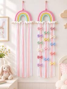 1pc Pink Rainbow Bow Storage Rack, Boho Style Wall-Mounted Bow Hair Accessory Organizer, Hair Clip Holder, Wall Decor, Suitable For Girls Room, Bedroom, Living Room - Multicolor - View 3