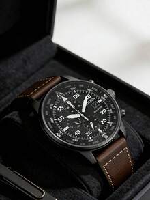 Citizen -Drive Men's Chronograph Watch CA0695-17E Black Dial Brown Leather Strap 44mm - Brown - View 5
