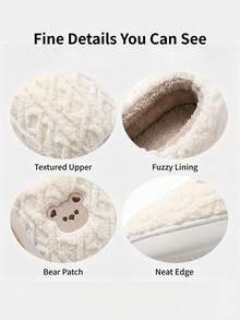 Women's Cute Cartoon Bear Plush Slippers, Durable Comfortable Warm Autumn/Winter Home Slippers - White - View 9