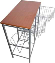 Mesa Alta para 2 Garrafones de Agua, Base de Madera, Estructura Metálica Gris, 98 cm Alto x 73 cm Ancho x 33 cm Fondo - Caqui - Ver 8