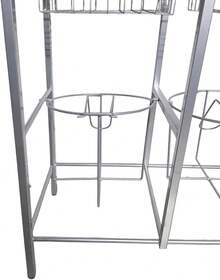 Mesa Alta para 2 Garrafones de Agua, Base de Madera, Estructura Metálica Gris, 98 cm Alto x 73 cm Ancho x 33 cm Fondo - Caqui - Ver 3