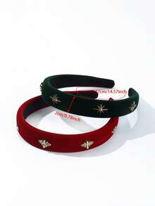 1PC/2PCS 2cm Wide Women Solid Color Autumn/Winter Velvet Five-Point Star Wide Edge Sponge Non-Slip Headband, Versatile Hair Accessory For Daily/Date/Commute - Green - View 3