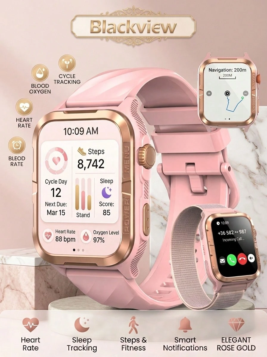 Blackview 具備 GPS 定位的智慧手錶,IP68 防水男女通用智慧手錶,適用手機/Android,健身手錶附心率監測、睡眠追蹤、計步器、卡路里計數、血壓監測,送給男士/女士的手錶禮物 - 查看 1