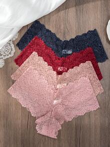 4pcs/Pack Women's Sexy Lace Trim Triangle Panties - Multicolor - View 3