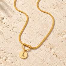 Initial Charm Snake Chain Gold Plated Letter Necklace For Women Men With Heart Knot Disc - Yellow Gold - View 10