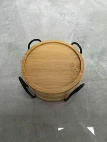 Bamboo Round Coaster Set With V-Shaped Gold Iron Storage Rack, 4-Piece And 6-Piece Organizer Set, Coaster Holder Also Functions As Cup Holder, Heat-Resistant Anti-Scald Water Cup Coaster, Natural Bamboo Tea Cup Coaster, Desktop Protection Pad, Home Coffee Cup Coaster, Minimalist Home Dining Table Coffee Table Decor, Easy Storage Non-Slip Coaster Home Gift. - Gold - View 16