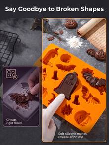 Halloween Silicone Cake Mold, Pumpkin Bat Skull Shaped Silicone Candy Chocolate Mold, Suitable For DIY Cookies, Soap, Candy, Gummy, Chocolate Mold, Ice Cream Tray, Kitchen DIY Baking Tools - Multicolor - View 6