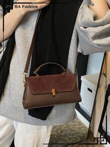 Vintage Suede Fashion Women's Handbag PU Patchwork Shoulder Bag Small Square Bag For Daily Commute - Burgundy - View 7