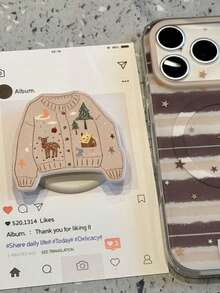 1 pieza Soporte magnético para teléfono estilo suéter de otoño/invierno con diseño de ciervo y árbol de Navidad, retráctil y plegable, práctico con fuerte adsorción, apto para cualquier teléfono y funda de teléfono, pequeño regalo navideño, usar con anillo magnético para una fijación talla grande segura y menor probabilidad de caída - Multicolor - Ver 2