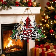 1pc Wooden Christmas Tree Shaped Merry Christmas Door Hanging Decoration, Holiday Entrance Decor - A - View 2