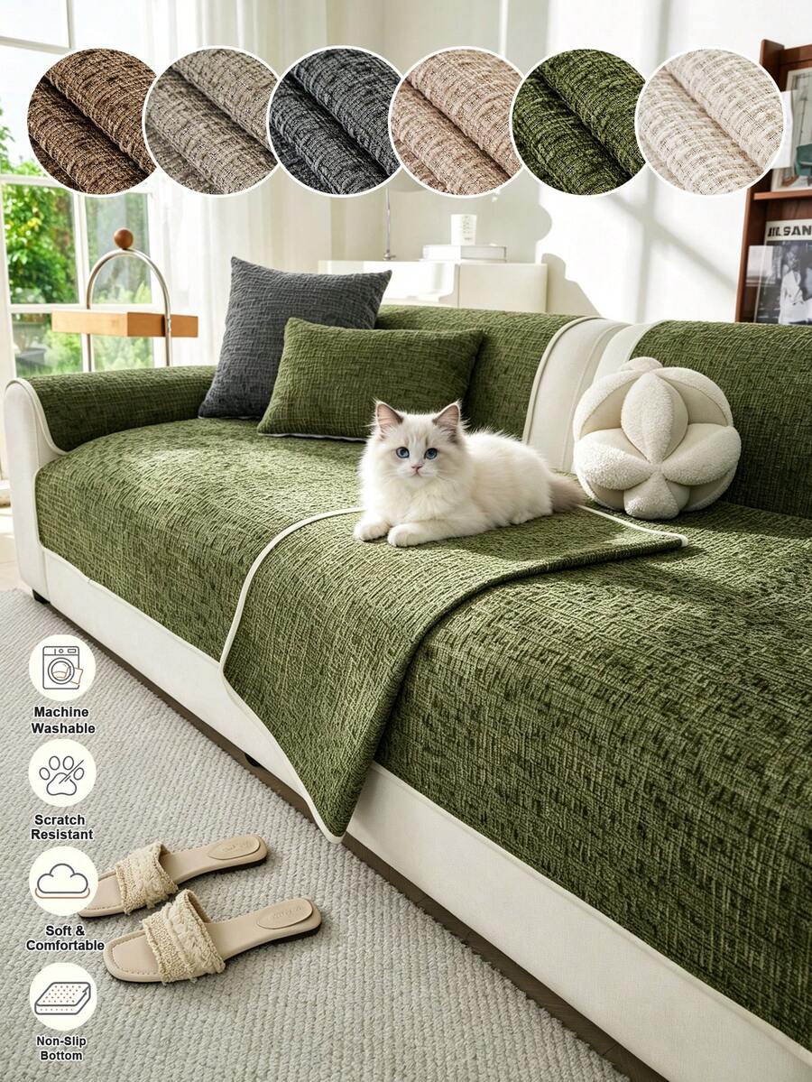 1 Buah Sarung Bantal Sofa Elastis Bertekstur Polos, Sangat Elastis dan Pas, Pelindung Sofa Ramah Hewan Peliharaan untuk Sofa 1 2 3 4 Dudukan, Alas Sofa Lembut Sepanjang Musim untuk Dekorasi Ruang Tamu Rumah - Hijau - View 1