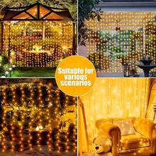 Solar Fairy Curtain Lights, 300/200/100 LED Outdoor Smart Light Strings, 8 Flashing Modes, Light Sensor, Suitable For Gardens, Yards, Weddings, Parties, Balconies, Porches - Solar Powered Curtain Lights - View 8