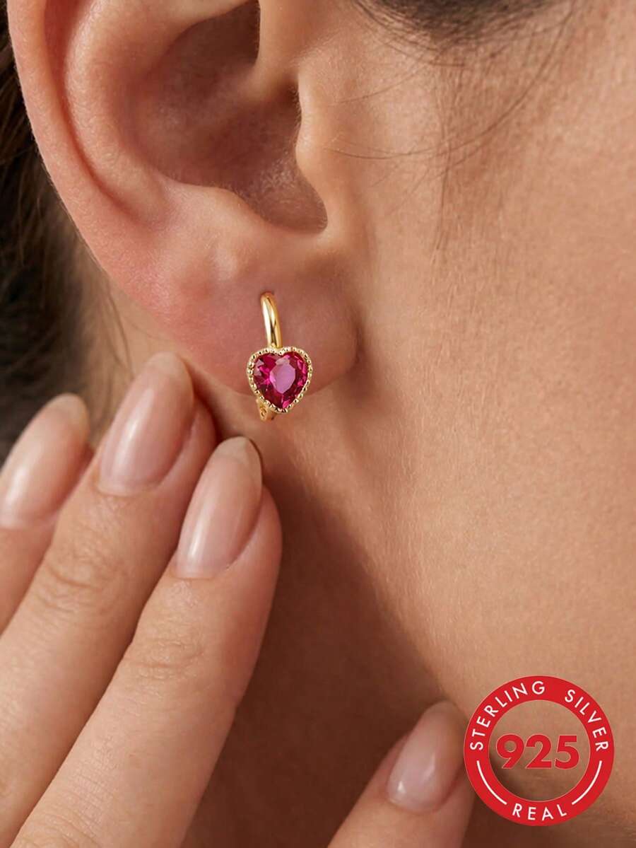 1 par de pendientes de oreja con forma de corazón de plata de ley S925, románticos y de lujo, de moda para mujer, personalizados, exquisitos, de estilo nicho y estética delicada, elegantes, suaves y frescos, accesorio versátil para uso diario y oficina, regalo detallista de vacaciones para novia y mejor amiga - amar - Ver 1