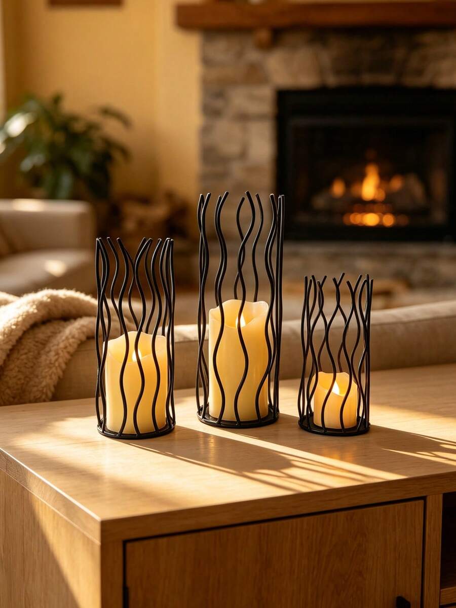 1pc/3pcs Creative Wavy Metal Candle Holder, Minimalist & Exquisite Metal Craft. Ideal Decor For Dining Room, Bathroom, Desktop, Office And Living Room. Perfect For Festivals And Gifting. - Candlestick - View 1