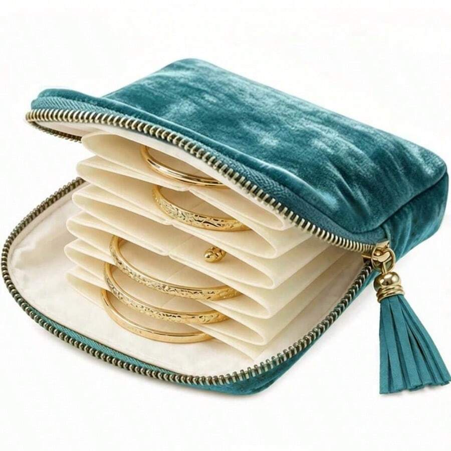 Velvet Travel Jewelry Bag - Portable Zipper Dust-Proof Storage Pouch - Suitable For Rings, Earrings And Bracelets - Soft And Organized Storage Bag - Multicolor - View 1