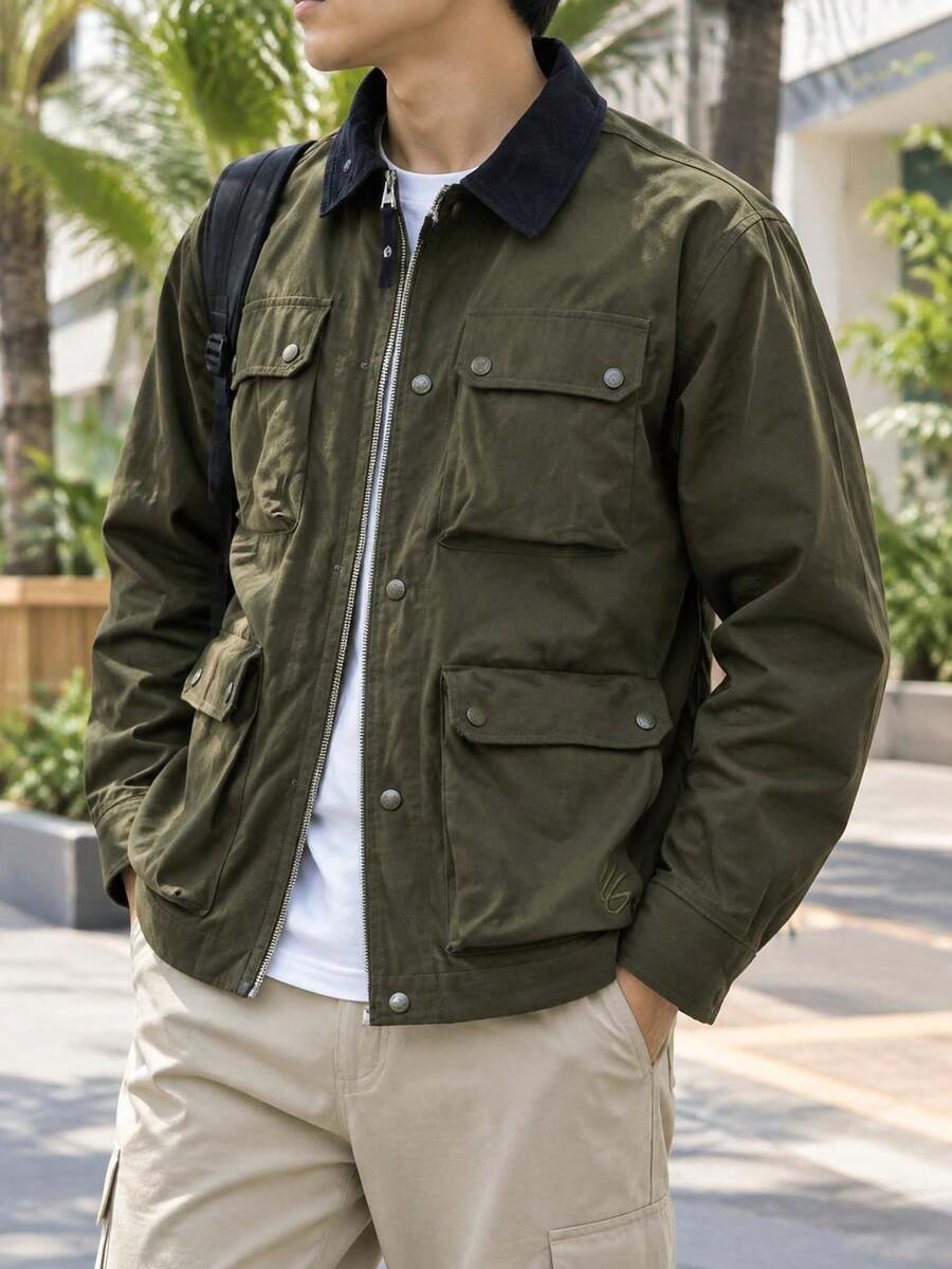 Under Armour Men's Sports Jacket APAC Curry Utility Jacket Cargo Style Style Lapel Casual Jacket Outerwear 6012760-308 - Military Green - View 1