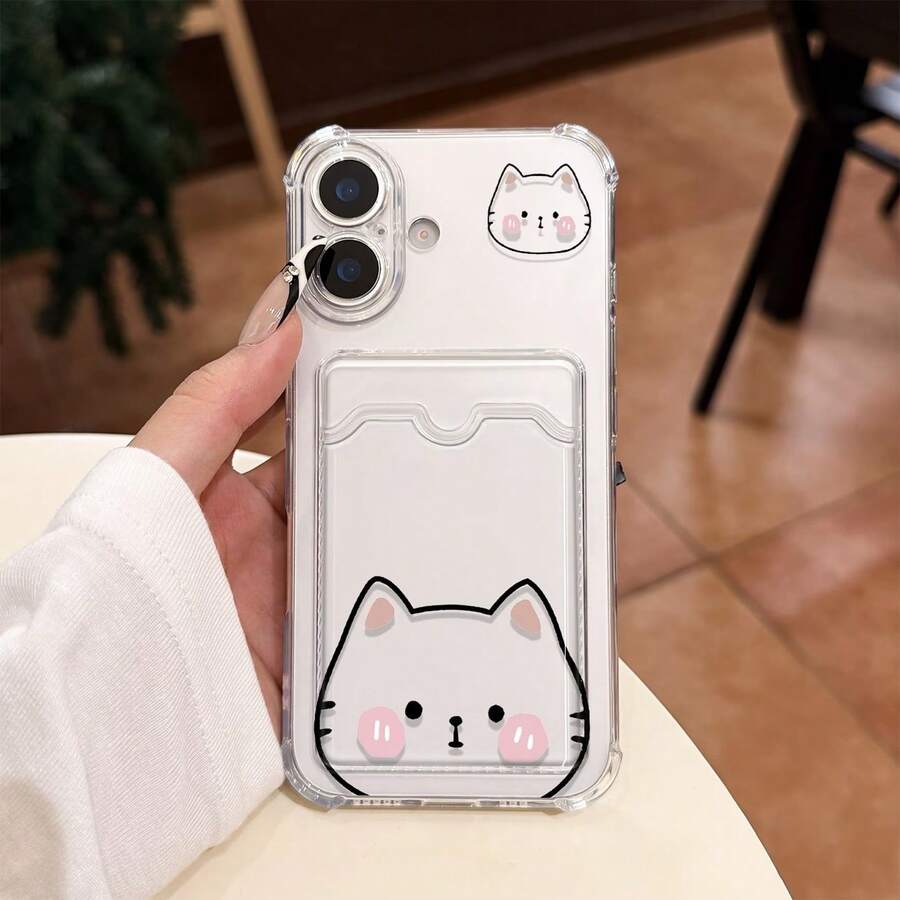 Transparent Cat Card Slot Phone Case Compatible With Apple 18 Pro Max/18 Pro/18/17 Pro Max/16 Pro Max/15 Pro Max/14 Pro Max/13 Pro Max/12 Pro Max/11 Pro Max/Compatible With Samsung S26/S25/S24/S23/S22/S21/U Phone Case Compatible With Xiaomi 17T/17T Pro Compatible With Redmi Note 15/14 Pro Compatible With Honor 600/600 Pro Compatible With Huawei Magic 8 Pro/7 Pro Compatible With OPPO A6/A5 Compatible With Moto Edge 50/60/70 Fusion/Compatible With Transsion Note 60/50 Hot 70/60/50/ - Clear - View 1