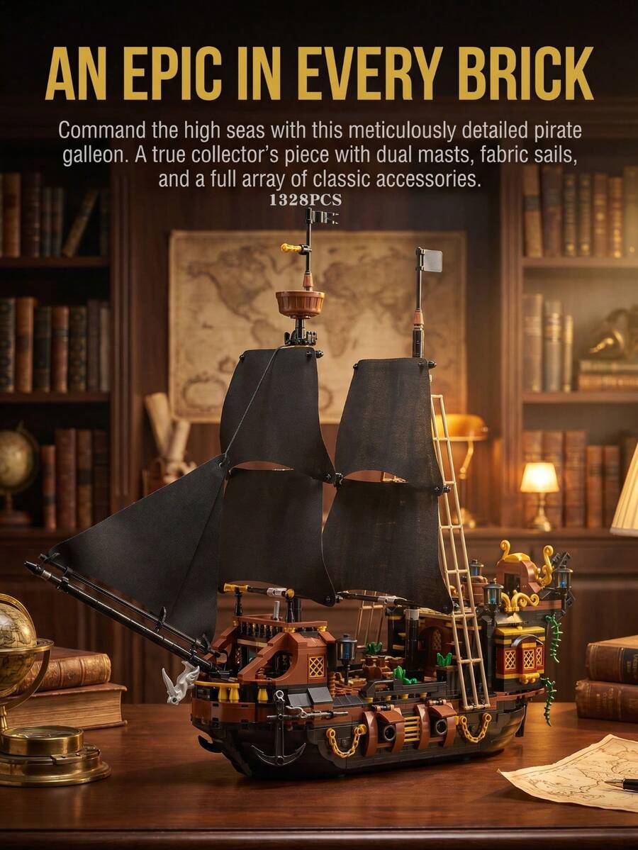 Pirate Ship Model Assembly Kit, Creative DIY Puzzle Toy, Suitable For Adults 18+, Vintage Nautical Style Desktop Decor, Exclusive Commemorative Gift, Premium Gift For Men Collectors Or Leisure Hobbyists - Multicolor - View 1