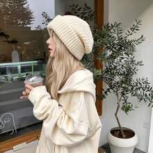 1pc Women's Korean Style Solid Color Loose Knit Beanie Hat, Warm & Windproof, Versatile Daily Wear For Autumn/Winter - Hat - View 2