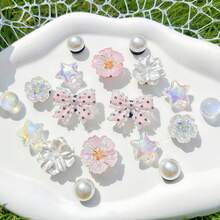 18pcs Pink Small Flower Accessories, Bowknot DIY Shoe Decor, Suitable For Perforated Sandals, Elegant And Fashionable, Gift For Girlfriend - Pink - View 1