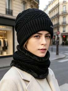 1 Set Autumn/Winter Thermal Lined Women's Knitted Hat, Ear Protection Warm Scarf, Fashionable Cold-Proof Ski Hat, Suitable For Daily Wear - A - View 4