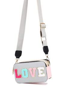 1pc Women's Creative Towel Embroidery LOVE Letter Crossbody Camera Bag, Wide Strap Zipper Small Bag, Sweet Girl Style Shoulder Bag - M1963 - View 7