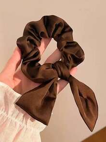 1pc Bowknot Scrunchie, Satin Ribbon Hair Tie With Tassel Knot, Minimalist Solid Color Rabbit Ear Hair Scrunchies, Silk Satin Hair Accessory - Multicolor - View 4