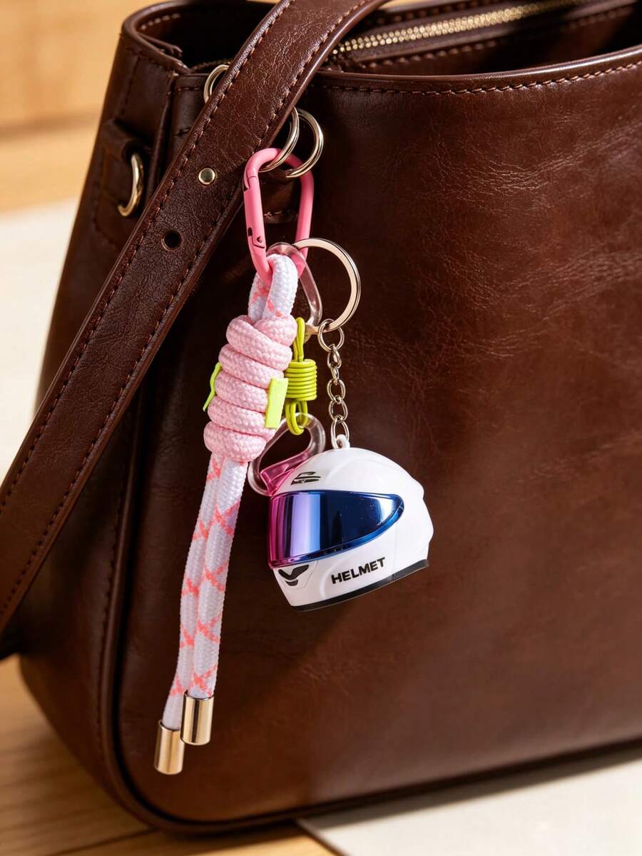 1pc Creative Colorful Motorcycle Helmet Keychain, Couple Bag Charm Keychain, Motorcycle Helmet Phone Lanyard, Car Keychain Gift - Multicolor - View 1