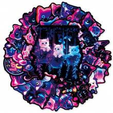 50pcs Cool Cat Neon Stickers DIY Cute Animal Cat Non-Repeating Waterproof Decorative Decals - Multicolor - View 8