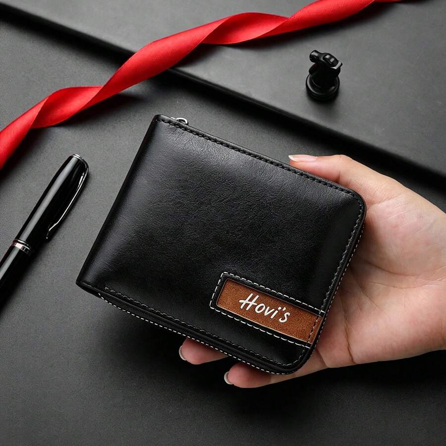 KAIDUCH Vintage Men's Wallet With Zipper Money Organizer With Multiple Card Slots Business Office Multi-Function Portable Men's Front Pocket Wallet Coin Purse - Black - View 1