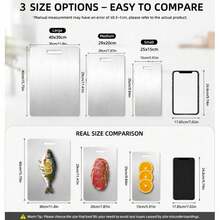 3-Piece Set/1-Piece Set Of Stainless Steel Cutting Boards With Handles, Reusable Metal Cutting Boards Suitable For Meat, Vegetables, Fruits, Bread And Dough, Kitchen Food Preparation And Baking Boards, Easy To Clean. - Multicolor - View 5