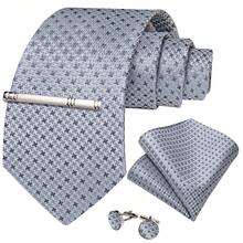 Gray Blue Light Gray Plaid Men's Tie 4pcs Set Pocket Square Cufflinks Silver Tie Clip Business Formal Wedding Accessories - Dusty Blue - View 2