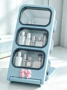 Bowknot 3‑Tier Slanted Makeup Brush Holder, Dust‑Proof Large Capacity Desktop Cosmetic Organizer, Portable Travel Storage Box For Lipstick Pens Markers, Brushes Not Included,Suitable For Desk, Office, Craft Room - Multi-Functional Storage Box - Multicolor - View 3