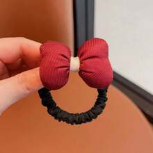 2pcs Velvet Red Flower Hair Tie, Cute Polka Dot Bow Scrunchie, Christmas Color Hair Accessory, Sweet Floral Hair Band For Daily Wear - Multicolor - View 7