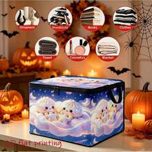 1pc Storage Tool Box With Lid, Deep Blue Starry Sky Bottom Dreamy Rainbow Cloud Bun Print, Star Moon Starlight Elements, Large Capacity Storage Space, With Handle Zipper Design, Can Store Clothes And Miscellaneous Items, Suitable For Bedroom Living Room, Combining Storage Function And Decorative Effect, Home Storage Essential - 1pc Pink - View 5