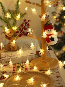 Christmas Decoration Snowflake & Christmas Tree Mixed String Lights, Christmas Tree Decor LED Snowflake Reindeer Fairy String Lights, Battery Powered Christmas Home Decor Warm White LED Reindeer String Lights, Bedroom Wall Decor Snowflake Lights, Tabletop Decor Lights - Clear - View 7