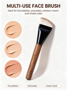 1pc Angled Wide Head Foundation Brush, Mask Brush, Wooden Handle, No-Streak Non-Absorbent, Foundation Liquid Makeup Brush, Portable For Beginners - Multicolor - View 8