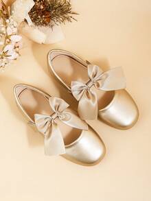 Elegant Bow Mary Jane Flats For Girls, Suitable For Middle And Older Children, For Indoor Parties And Events In Autumn/Winter, To Pair With Dresses - Gold - View 5