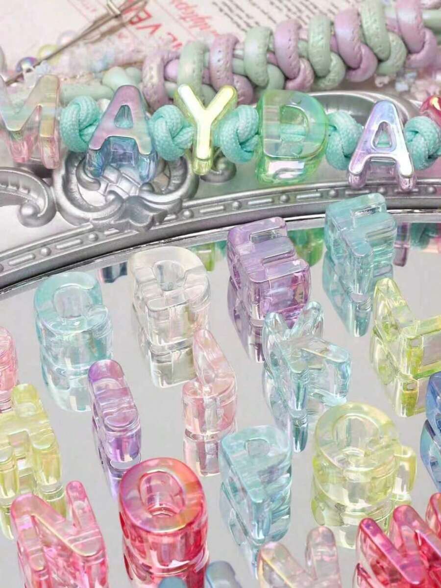 52pcs Acrylic 3D Transparent Colorful Large Hole Jelly Creative Letter Beads, Suitable For Handmade DIY Materials, Jewelry Making Materials, Keychains And Party Decorations, Cute Style, Ideal Accessory For Creative Handmade Crafts - Upgraded Version (UV Process) - View 1