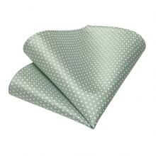 Light Green & White Plaid Men's Tie Set, 4pcs Including Pocket Square, Cufflinks, Silver Tie Clip, Wedding Accessories - Green - View 5