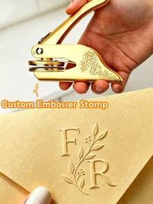 Personalized Embossing Stamp, Wedding Logo Stamp, Custom Wedding Invitation Embossing Stamp, Groom & Bride Wedding Gift - Gold - View 1
