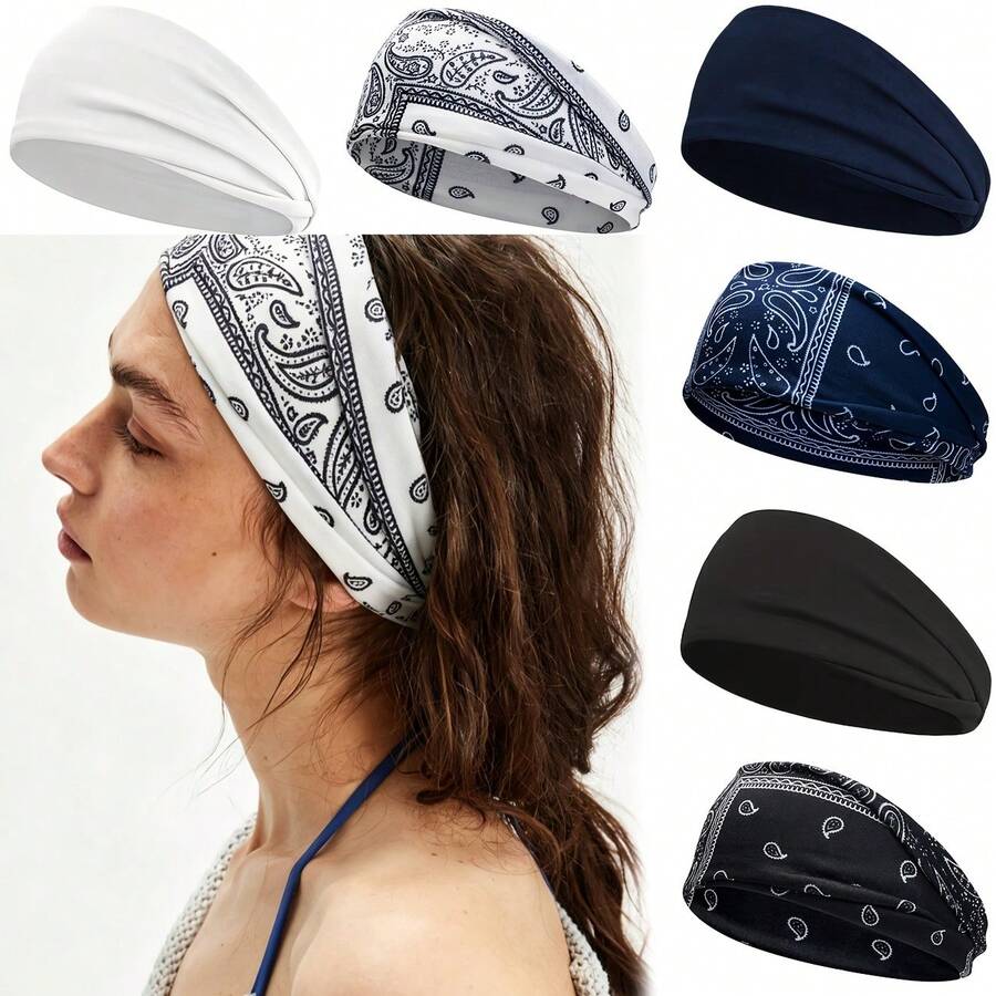 2 Pieces Paisley Print Headband Set – Bohemian Style Elastic Knotted Headband - Multicolor - View 1