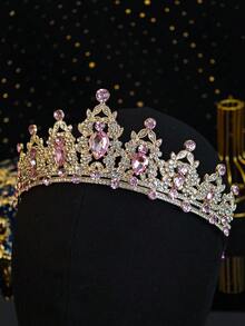 1件裝粉色水鑽復古公主皇冠巴洛克式女用婚禮新娘舞會派對髮飾 - 粉色 - 查看 7