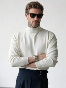 New Arrival Men's Casual Solid Color Pullover Sweater, Half-Turtleneck, Knitted, Warm, Spring & Autumn - White - View 1