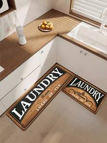 1pc American Retro Wood Grain Letter Kitchen Floor Mat, Long Strip Rug For Home Laundry Room Entrance Decor - Multicolor - View 8