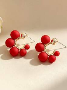 1 Pair Of Fashionable Personalities Faux Pearl Earrings Sweet And Minimalist Style Suitable For Women's Daily Commuting ﻿ ﻿ - Red - View 2