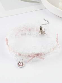 1件白色蕾絲蝴蝶結頸鍊項鍊 女款頸部飾品 高端極簡風 - 白色E - 查看 2
