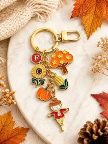 Halloween Autumn Harvest Theme Bag Charm Keychain, Bag Decoration, Scarecrow Pumpkin Sunflower Corn Tree & Initial Letter Pendant, Backpack Accessory - Multicolor - View 25