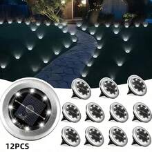VOLACI 1/4/8/12pcs Mini 8LED Solar Ground Lights, Waterproof Stainless Steel Outdoor Solar Landscape Lights, Suitable For Garden Paths And Driveways, Solar Powered Lighting Fixtures, No External Power Required - In-ground Light - View 9